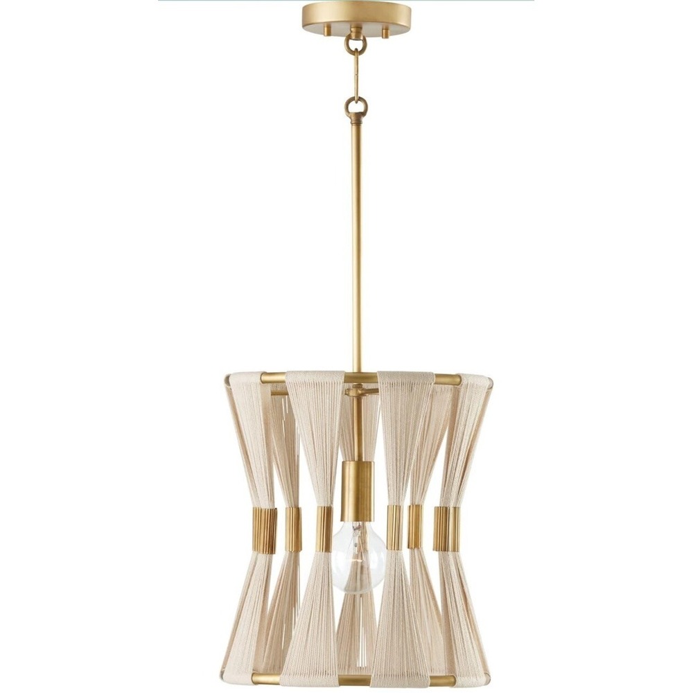 Untrammelife Modern Drum 11"W Pendant Bleached Natural Rope Antique Brass Light